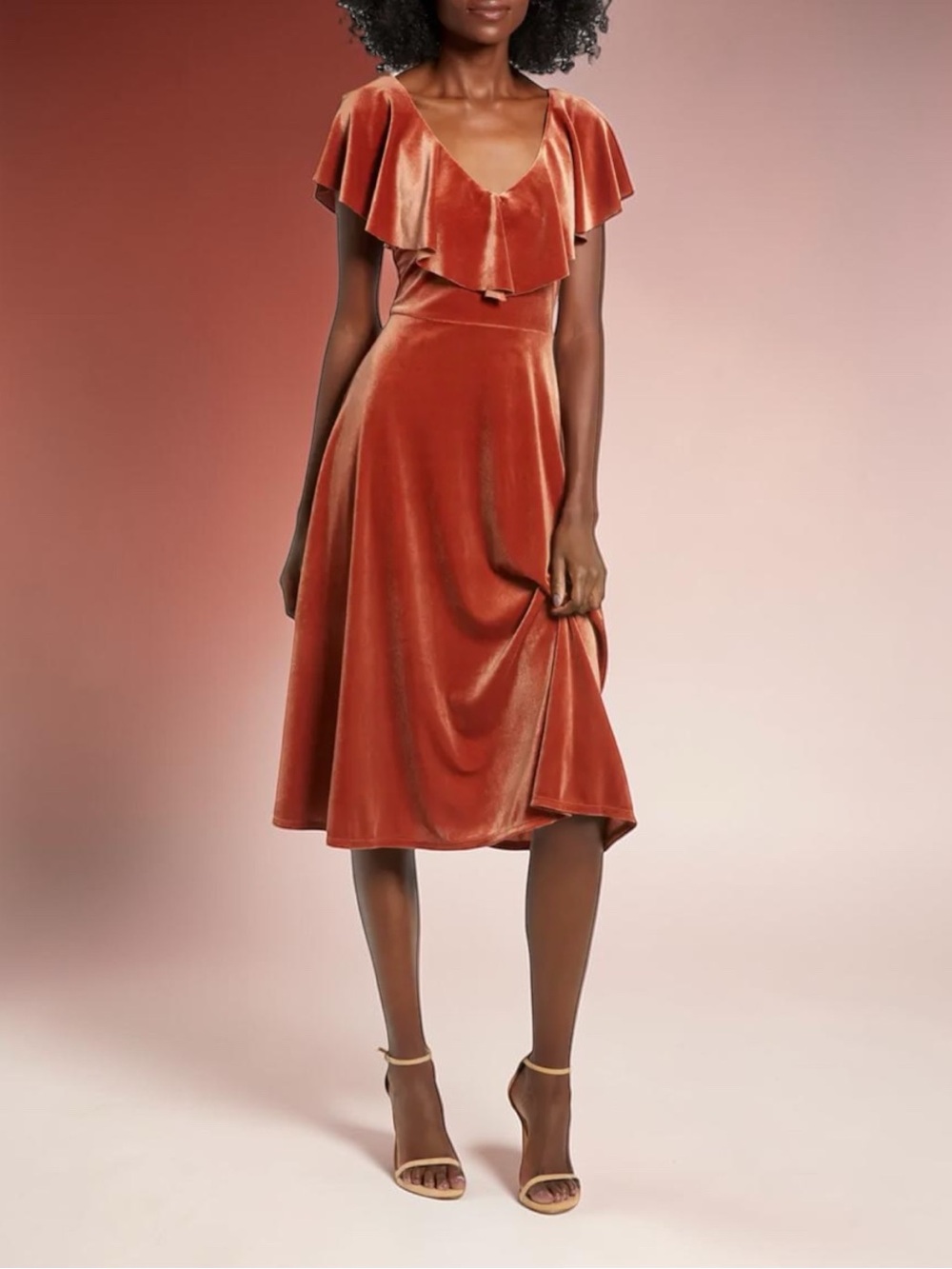 ✨June & Hudson✨ Burnt Orange Velvet Midi Dress